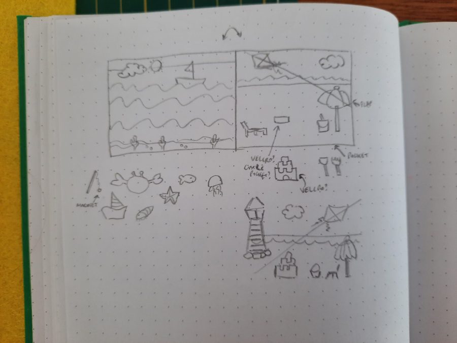 Sketching the pages for our felt busy book