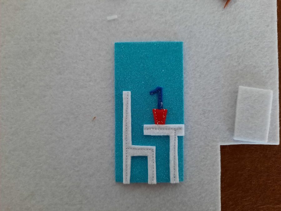 Making our felt bus book: the outside of the ice cream shop