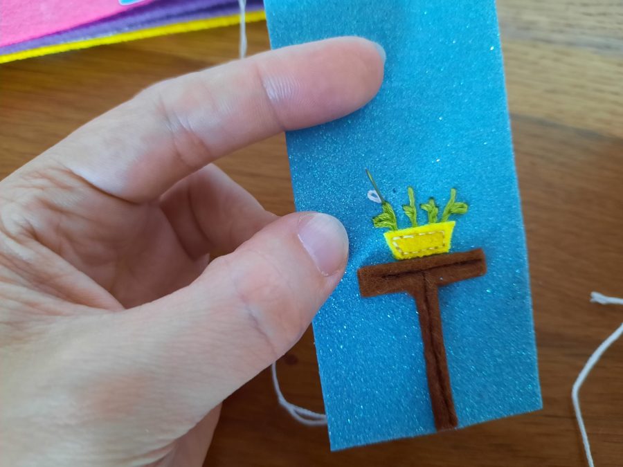 Making our felt bus book: the outside of the ice cream shop