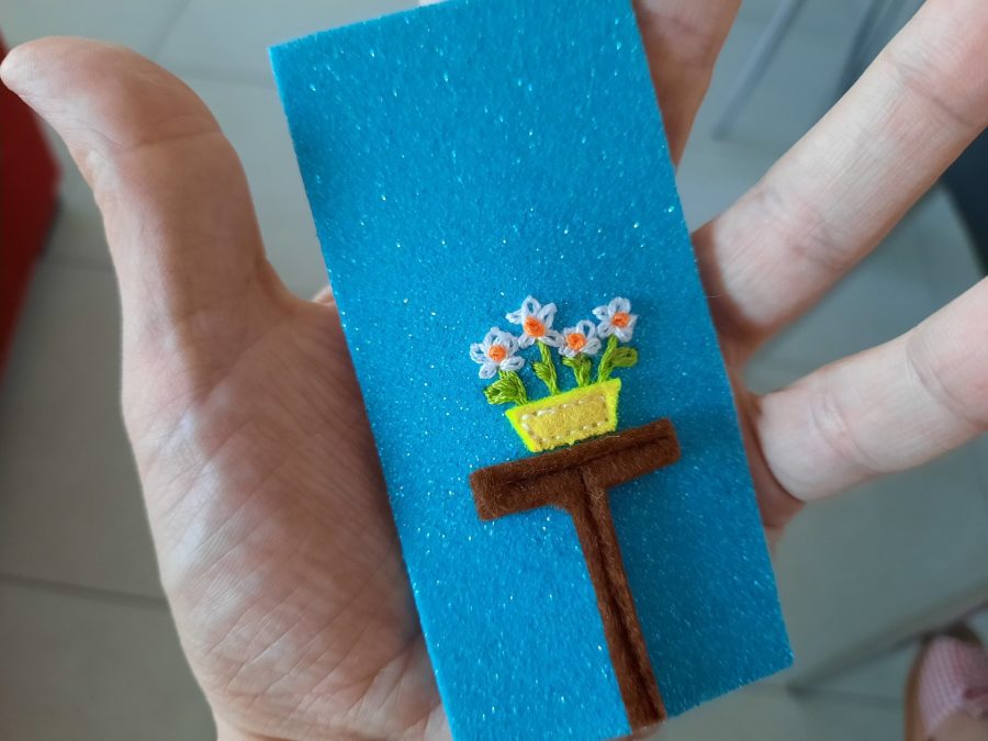 Making our felt bus book: the outside of the ice cream shop