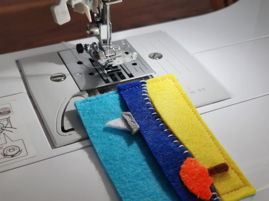 Making our felt bus book: the inside of the ice cream shop