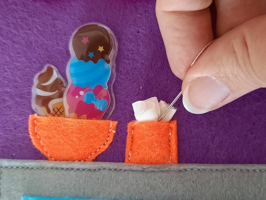 Making our felt bus book: the inside of the ice cream shop
