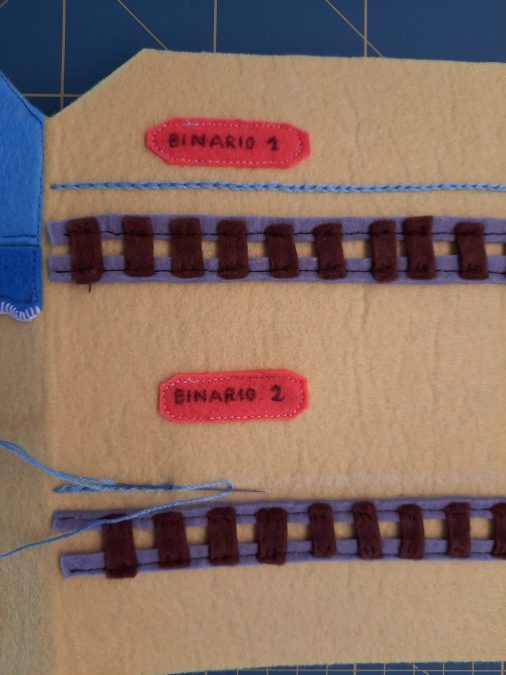 Making our felt bus book: the train tracks and platforms