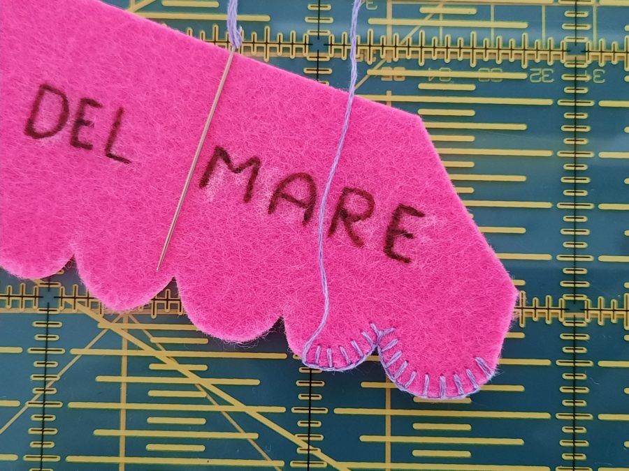 Making our felt bus book: the outside of the ice cream shop