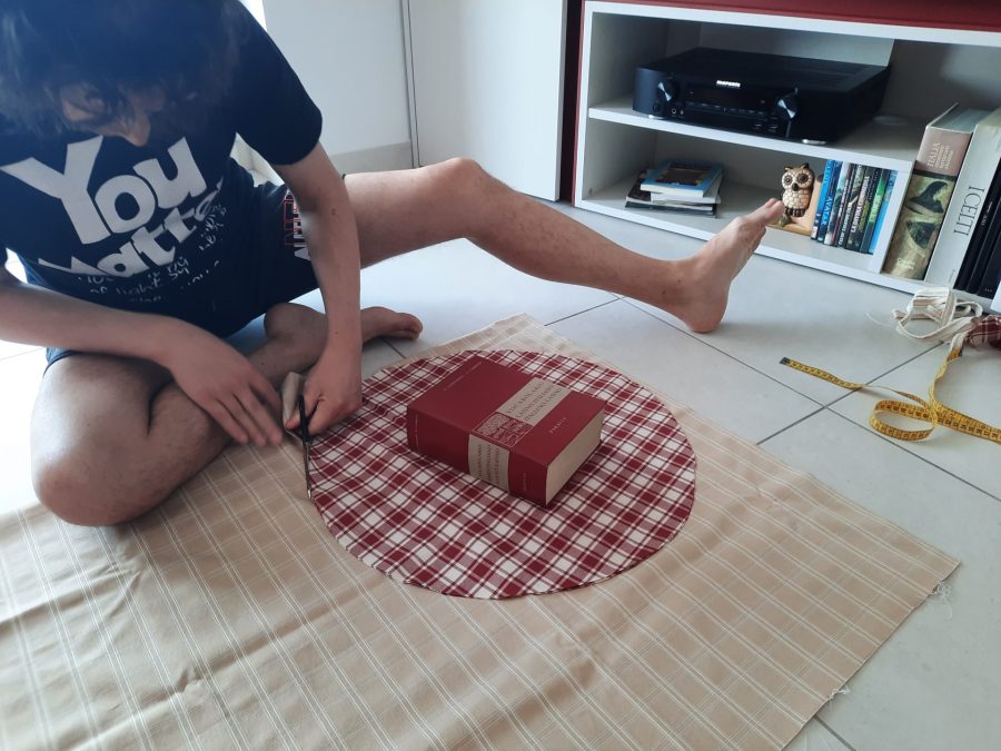 Cutting the fabric to make my bodhran bag