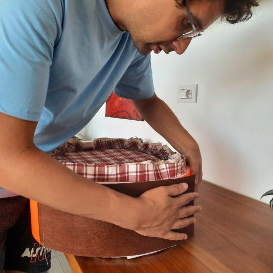 Inserting the padding in the wrapping ring of my bodhran bag
