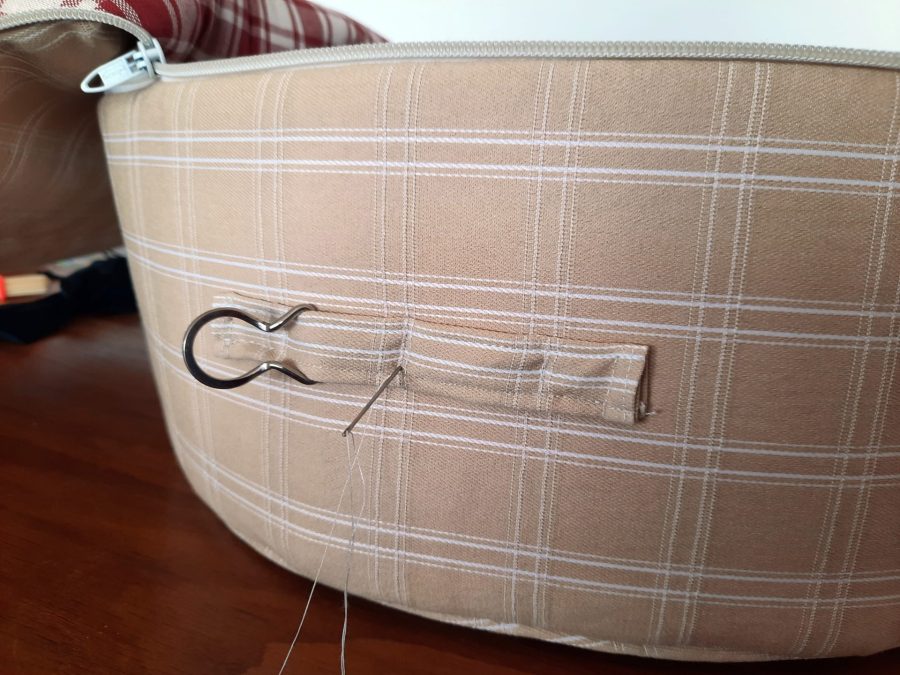 The attachments for my bodhran bag's shoulder strap, ready to be secured to the bag