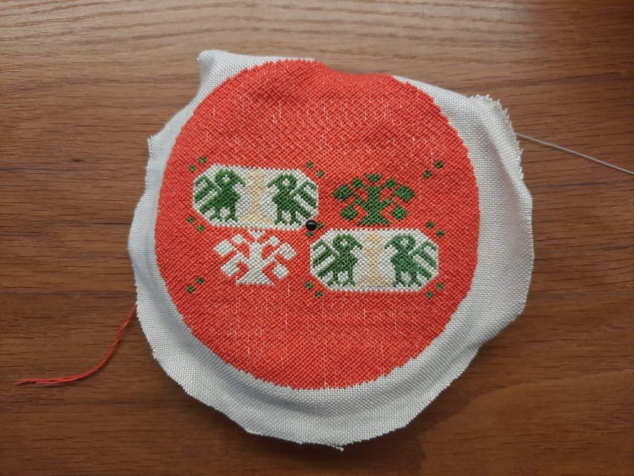 Lining the lid of my my German Brick Stitch embroidered box