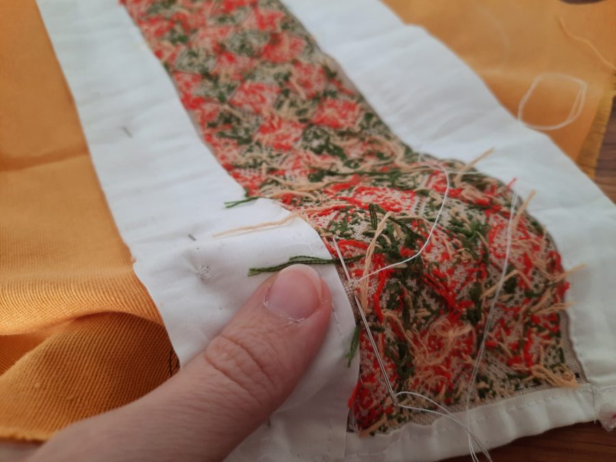 Lining the inside of my my German Brick Stitch embroidered box