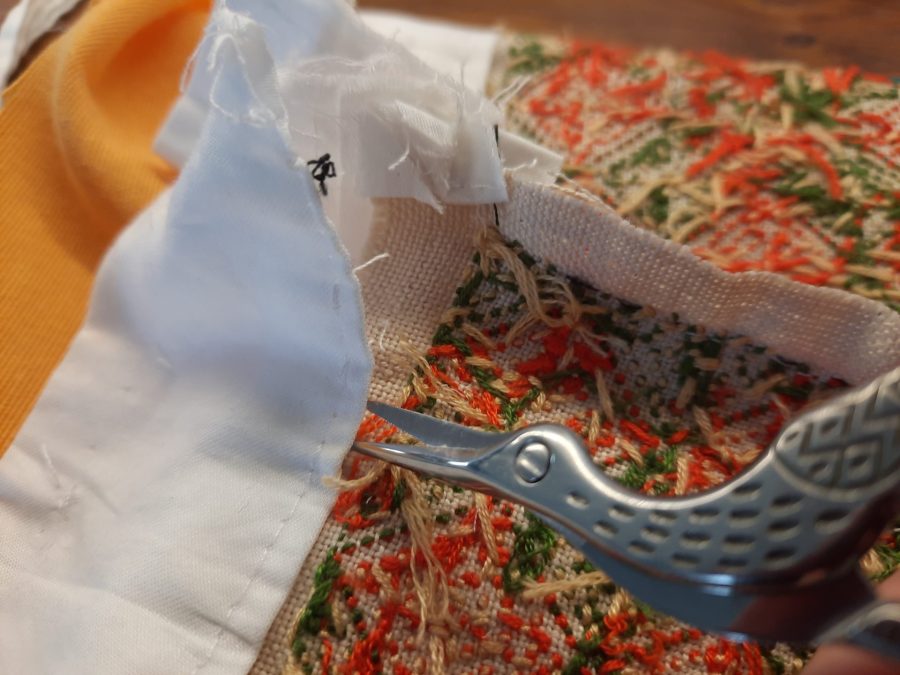 Lining the inside of my my German Brick Stitch embroidered box