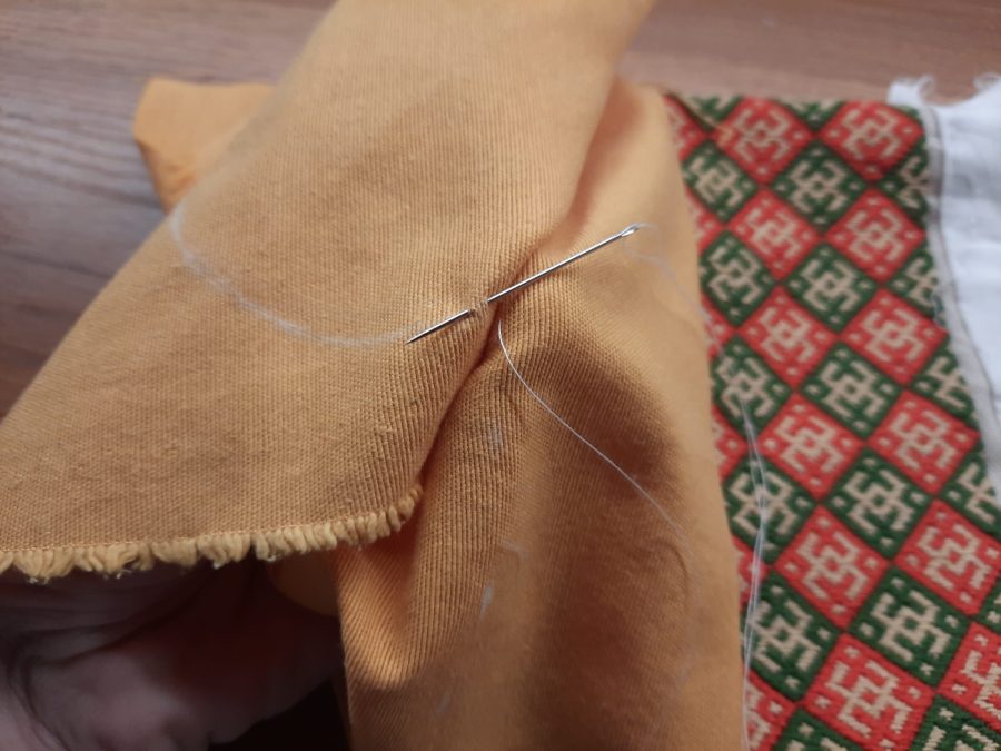 Lining the inside of my my German Brick Stitch embroidered box