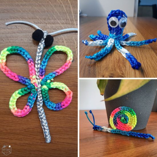 Toy animals made using the lucet