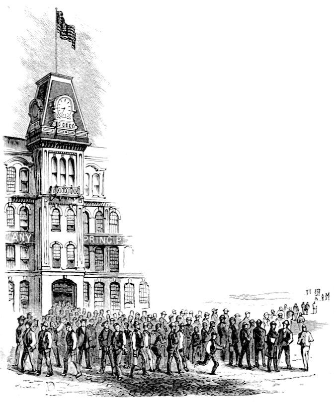 The clocktower at Elizabethport plant From the book by Isaac M. Singer “Genius Rewarded, or the history of the sewing machine“, published in 1880.